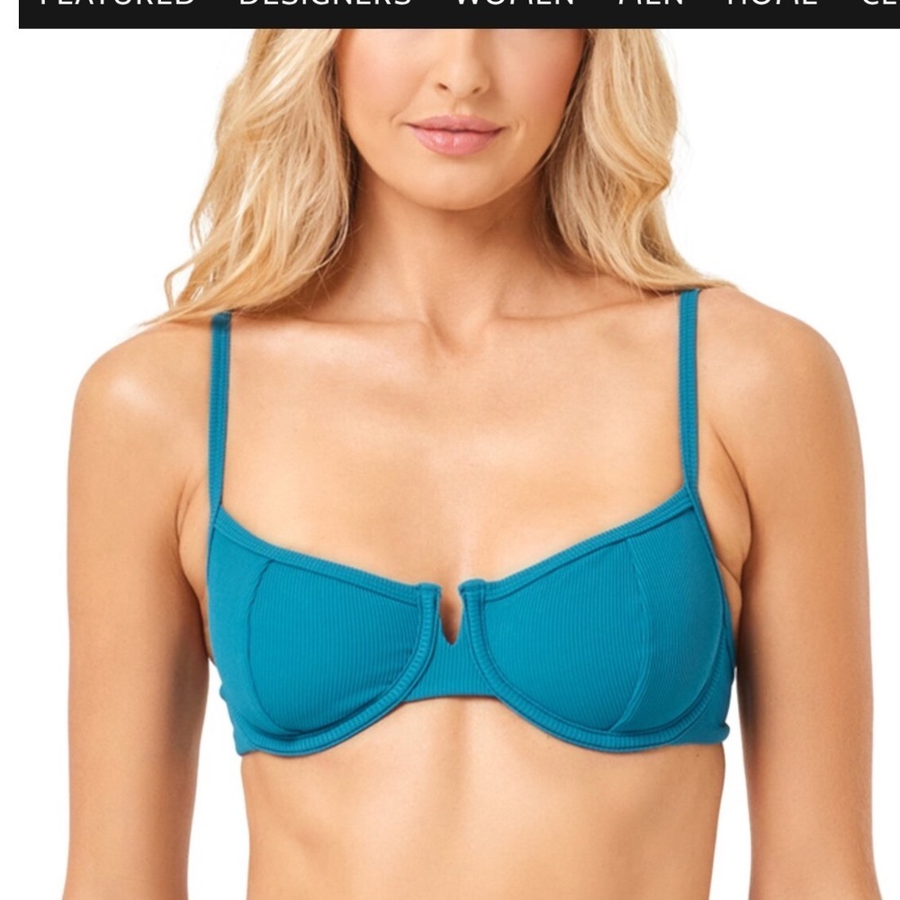 L*Space Bikini top LARGE ribbed hunter Teal Demi Underwire adjustable NWT $119‎